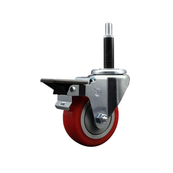 3.5'' Red Poly Swivel 3/4'' Expanding Stem Caster with Brake